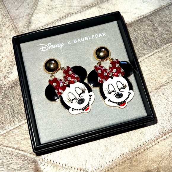 Brand New Disney x BaubleBar Minnie Mouse Sparkly Bow Drop Earrings - Picture 2 of 2